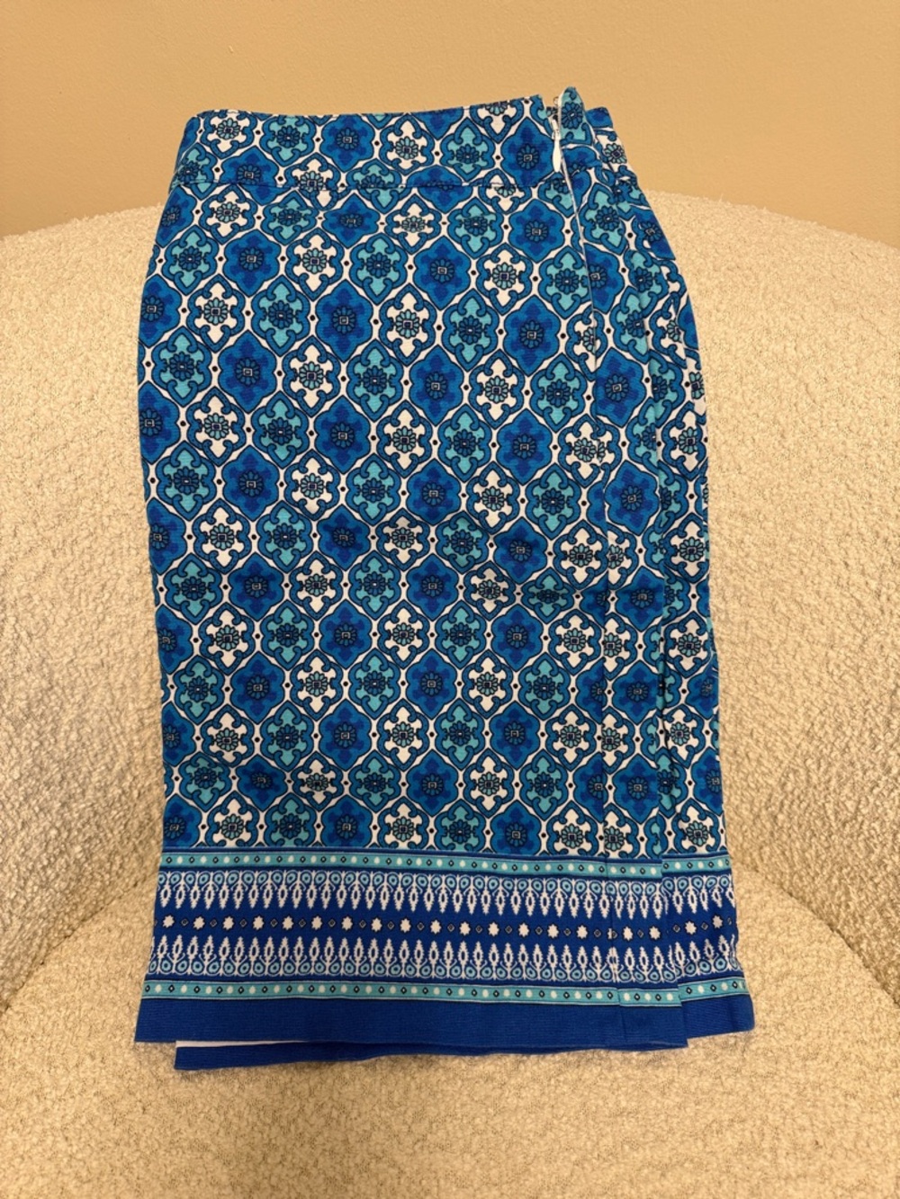 Talbots Blue Multi-Pattern Midi Skirt